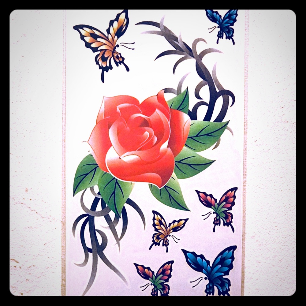 TEMPORARY RED ROSE & BUTTERFLY TATTOOS 🌹